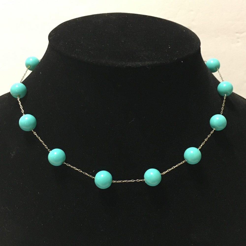 KISSAKA Glass bead Turquoise Silver tone Necklace